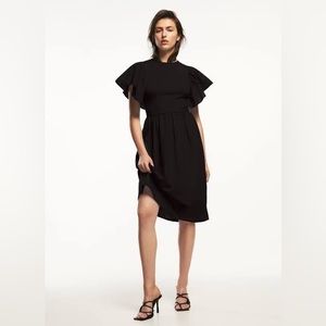 Zara cotton frilled sleeve black summer dress L NWT